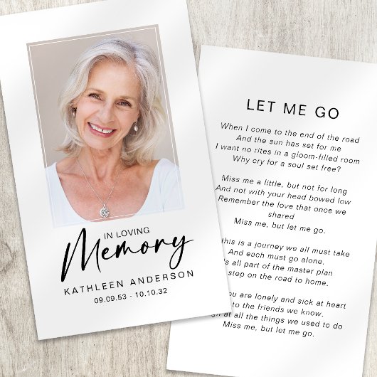 Memorial Prayer Kaart | In het liefdevol geheugen Contactkaartje