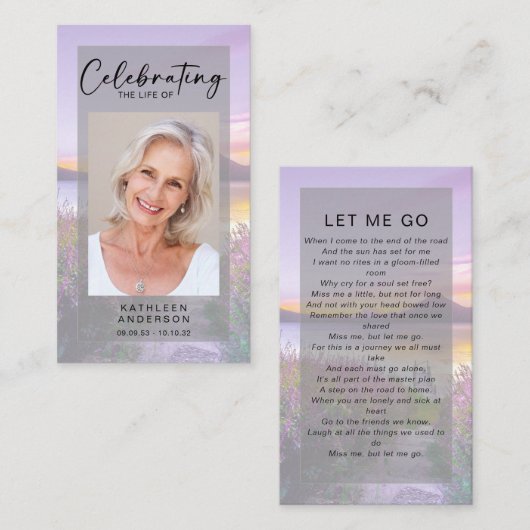 Memorial Prayer Kaart | Lavender Contactkaartje (Voorkant / Achterkant)