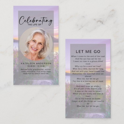 Memorial Prayer Kaart | Lavender Contactkaartje (Voorkant / Achterkant)