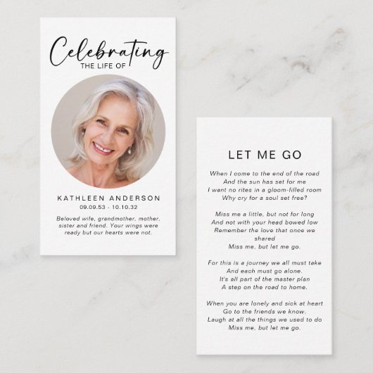 Memorial Prayer Kaart | Levenscyclus vieren Contactkaartje (Voorkant / Achterkant)