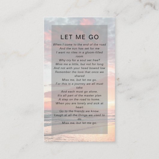 Memorial Prayer Kaart | Ocean Sunset Contactkaartje (Achterkant)