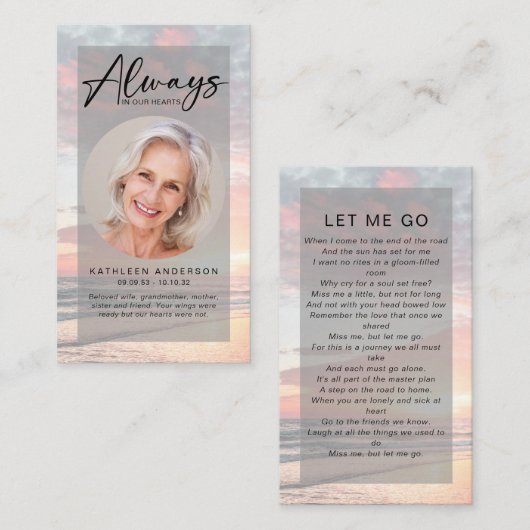 Memorial Prayer Kaart | Ocean Sunset Contactkaartje (Voorkant / Achterkant)