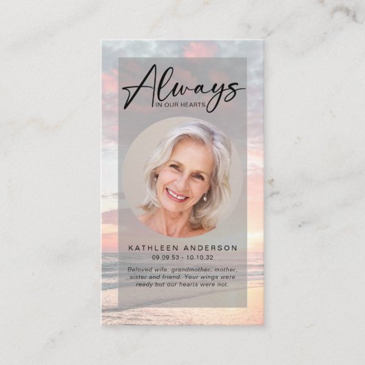 Memorial Prayer Kaart | Ocean Sunset Contactkaartje (Voorkant)