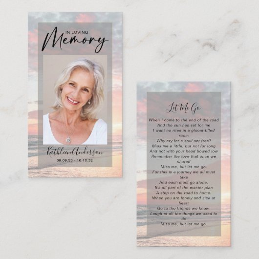 Memorial Prayer Kaart | Ocean Sunset Contactkaartje (Voorkant / Achterkant)