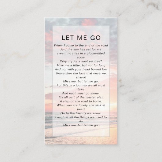 Memorial Prayer Kaart | Ocean Sunset Contactkaartje (Achterkant)