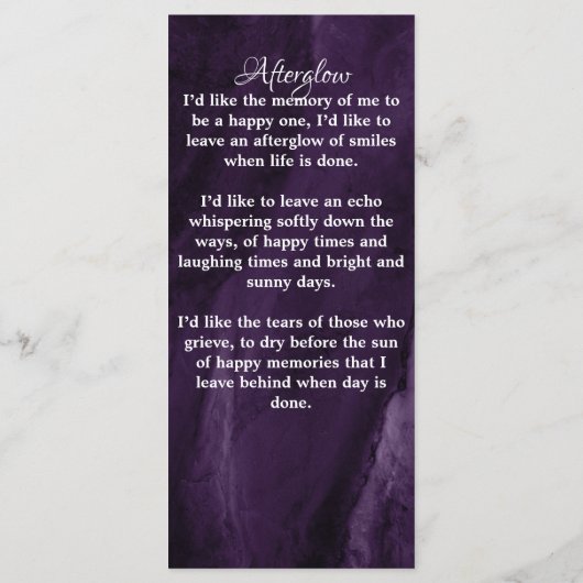 Memorial Prayer Kaart Paars Marble Funeral Foto (Achterkant)