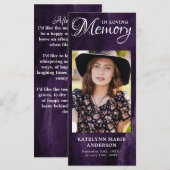 Memorial Prayer Kaart Paars Marble Funeral Foto (Voorkant / Achterkant)