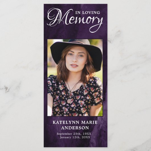 Memorial Prayer Kaart Paars Marble Funeral Foto (Voorkant)