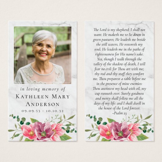 Memorial Prayer Kaart | Roze bloemen (Voorkant /achterkant)