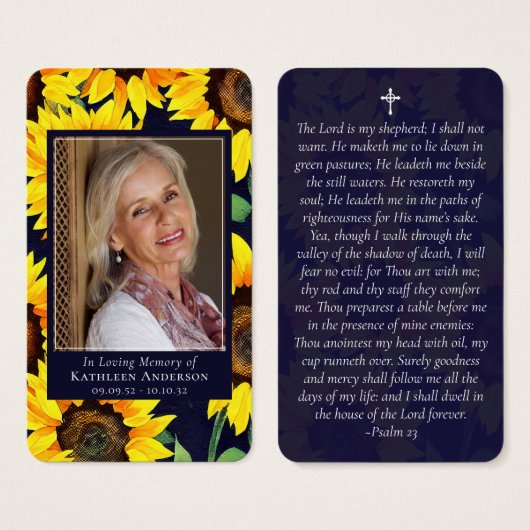 Memorial Prayer Kaart | Rustige zonnebloemen (Voorkant /achterkant)