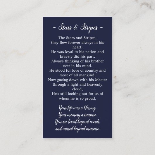 Memorial Prayer Kaart Stars & Stripes Poem US Flag Contactkaartje (Achterkant)