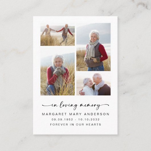 Memorial Prayer Kaart | Vier foto's in het liefheb Contactkaartje (Voorkant)