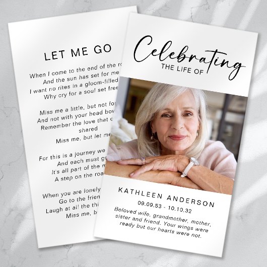 Memorial Prayer Kaart | Viering van het leven van Contactkaartje