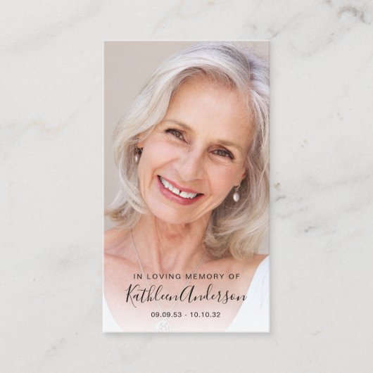 Memorial Prayer Kaart | Volledige foto Contactkaartje (Voorkant)