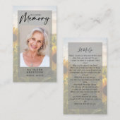 Memorial Prayer Kaart | Zonnebloemen Contactkaartje (Voorkant / Achterkant)