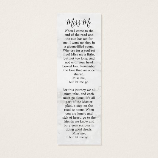 Memorial Prayer Sympathie Foto Funeral Bladwijzer Mini Visitekaartjes (Achterkant)