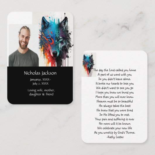 Memorial Prayer Wolf Natuur dier Visitekaartje (Voorkant / Achterkant)