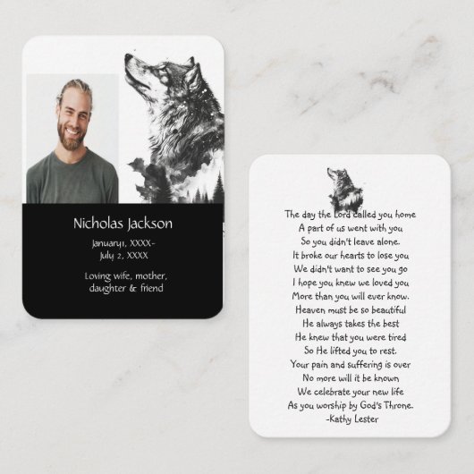 Memorial Prayer Wolf Natuur dier Visitekaartje (Voorkant / Achterkant)