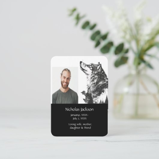 Memorial Prayer Wolf Natuur dier Visitekaartje (Staand voorkant)