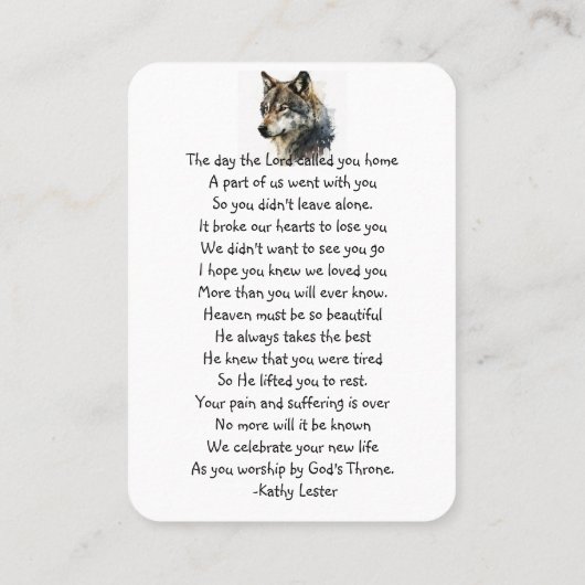 Memorial Prayer Wolf Natuur dier Visitekaartje (Achterkant)