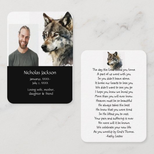 Memorial Prayer Wolf Natuur dier Visitekaartje (Voorkant / Achterkant)