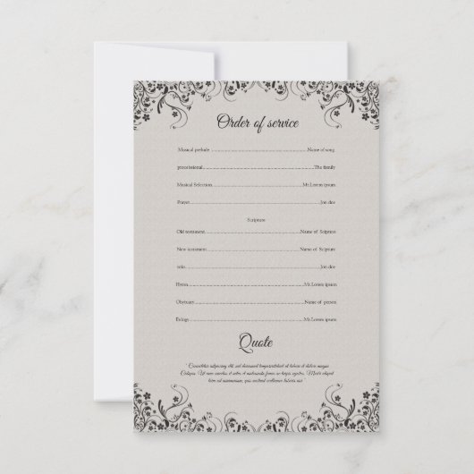 Memorial Program Card Kaart (Achterkant)