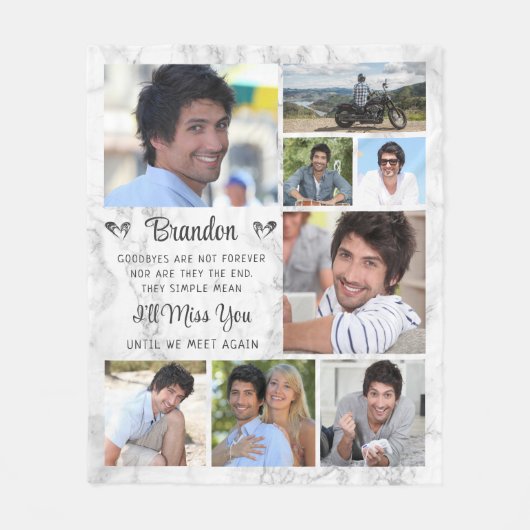 Memorial Quote 8 Foto Herdenking Keepslag Marble Fleece Deken (Voorkant)