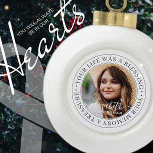 Memorial Quote Modern Elegant Chic Custom Photo Keramische Bal Ornament