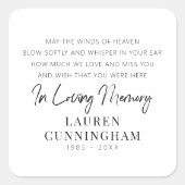 Memorial Quote Modern Elegant Simple Chic Vierkante Sticker (Voorkant)