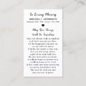 Memorial Red Rose Sympathy Funeral Prayer Kaart Contactkaartje (Achterkant)
