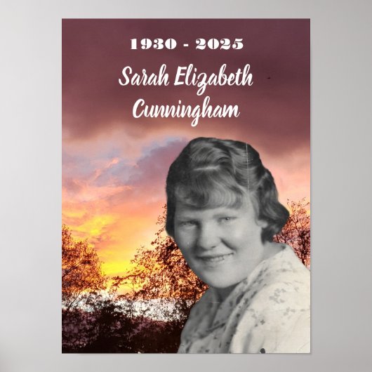 Memorial Red Sunset met bomen | Foto van overleden Poster (Voorkant)