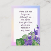 Memorial Remembrance Watercolor Wild Violet Visitekaartje (Achterkant)