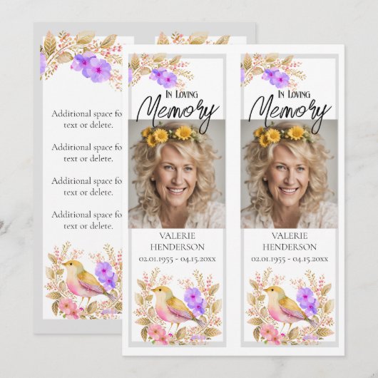 Memorial Remembrance Waterverf Bird Two Bladwijzer Kaart (Voorkant / Achterkant)