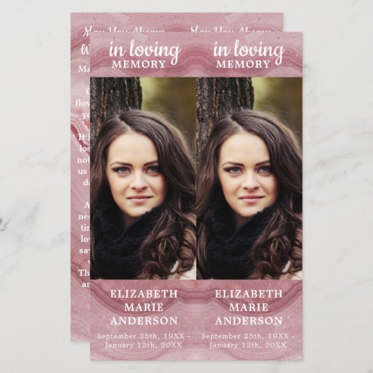 Memorial Roos Kwartz 2 Funeral Prayer Bladwijzer (Voorkant / Achterkant)