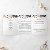 Memorial Roze Navy Waterverf Bloemen Begrafenis Drieluik Programma (Binnen)