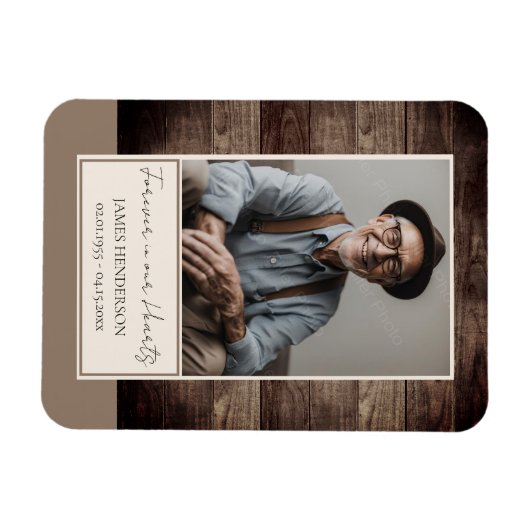 Memorial rustiek hout een foto herinnering magneet (Horizontaal)