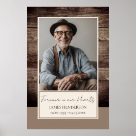 Memorial rustiek hout foto begrafenis welkom poster