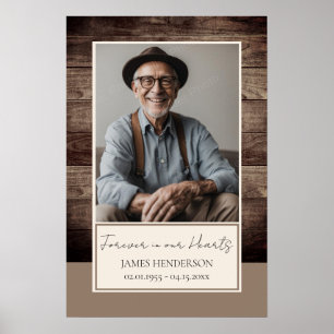 Memorial rustiek hout foto begrafenis welkom poster