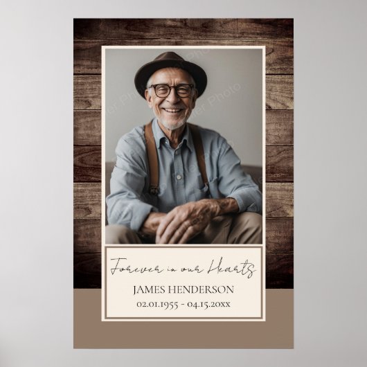 Memorial rustiek hout foto begrafenis welkom poster (Voorkant)