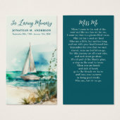 Memorial Sailboat Waterverf Funeral Prayer Kaart (Voorkant /achterkant)
