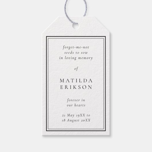 Memorial Seed Packet | Elegant Uitvaartcadeau Cadeaulabel (Voorkant)
