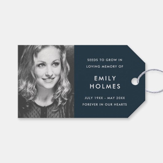 Memorial Seed Packet | Funeral Favor Modern Navy Cadeaulabel (Voorkant (Horizontaal))