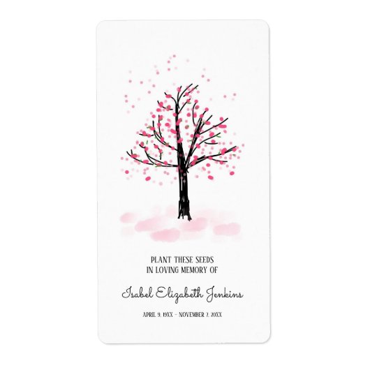 Memorial Seeds Pink Blossom Tree Adres Etiket (Voorkant)