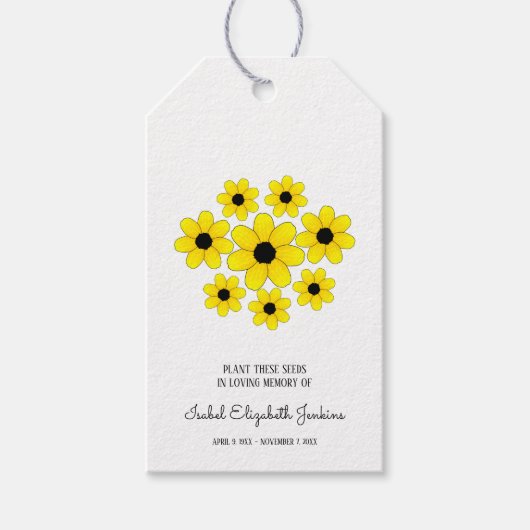 Memorial Seeds Yellow Daisy Funeral Keepomwille Cadeaulabel (Voorkant)