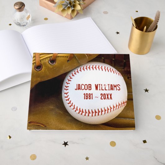 Memorial Service Baseball In Glove Gastenboek (Voorkant open)