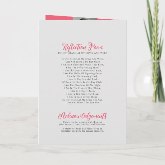 Memorial service begrafenis dove rood roze roos fo programma (Achterkant)