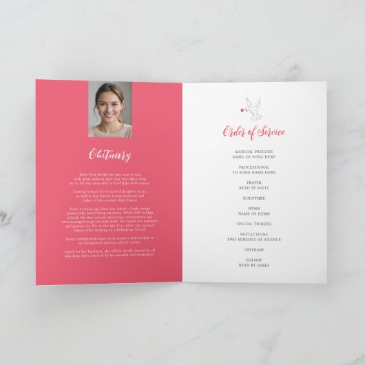 Memorial service begrafenis dove rood roze roos fo programma (Binnen)