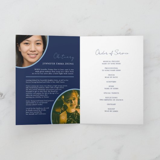 Memorial Service begrafenis hart ovaal foto blauw  Programma (Binnen)