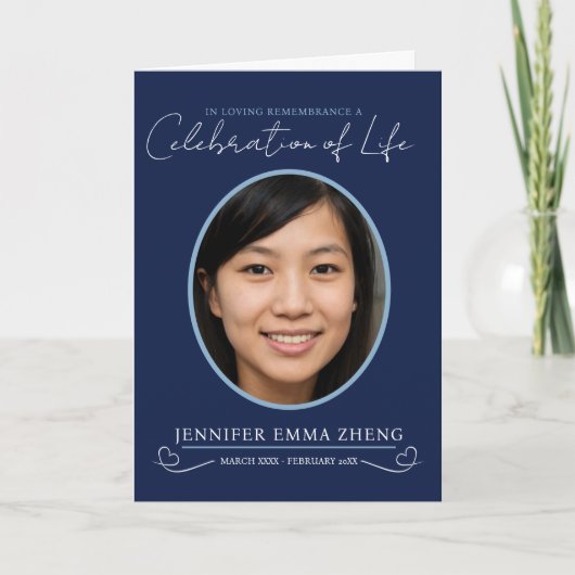 Memorial Service begrafenis hart ovaal foto blauw Programma (Voorkant)