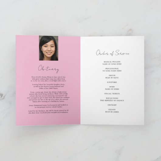 Memorial Service begrafenis hartfoto roze zwart Programma (Binnen)